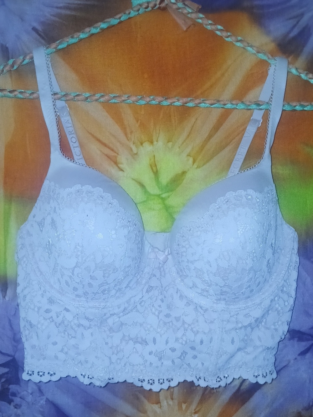Victoria's Secret White Lace Longline Bra